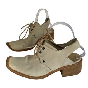 MARE Made in Italy Vintage Beige Leather Lace-Up Block Heel Shoes Size 37